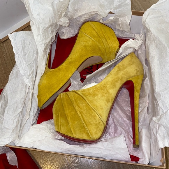 Christian Louboutin Shoes - Christian Louboutin Suede Yellow Peep Toe